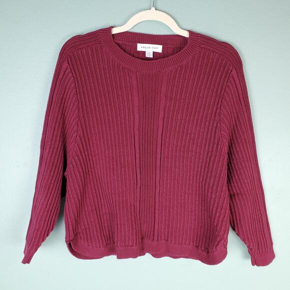 Amour Vert Ribbed Maroon Sweater Size Small - Picture 1 of 6